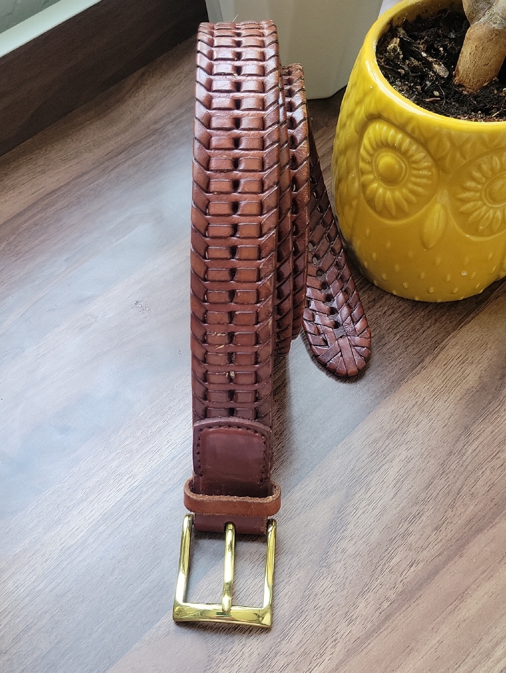 Trafalgar Braided Leather Men’s Belt in Brown with Gold Buckle